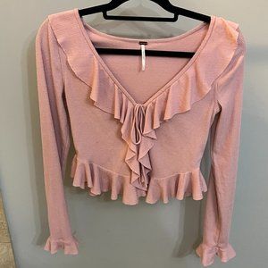 Free People Pink Ruffle Tie Top